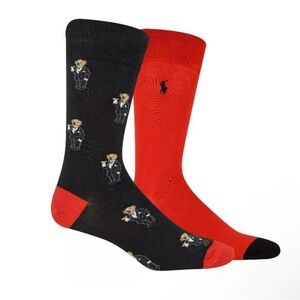 Polo Ralph Lauren Men's 2 Pack Ribbed Heel Toe Sock Mini Martini Bear 10-13 New